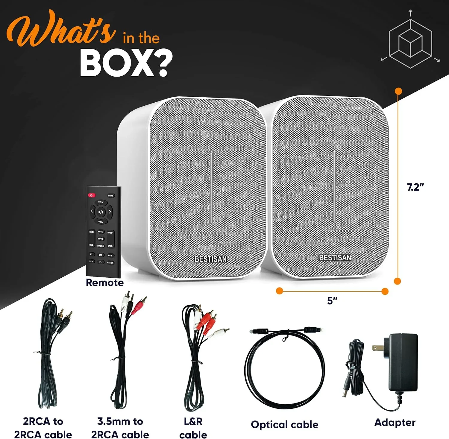 BESTISAN 50W High-power Active Computer TV Speaker 2.0 Home Theater Bookshelf Bluetooth Speaker HIFI Desktop Subwoofer RCA Fiber