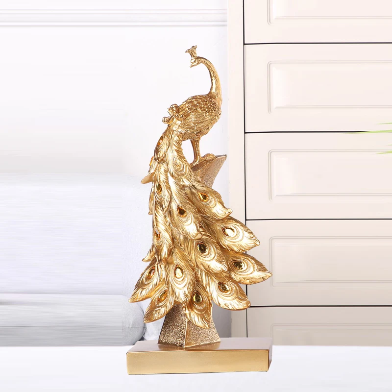 European style Resin Peacock Shape Auspicious Decoration Home Office Living Room TV Cabinet Wine Wedding Housewarming Decor, 1Pc