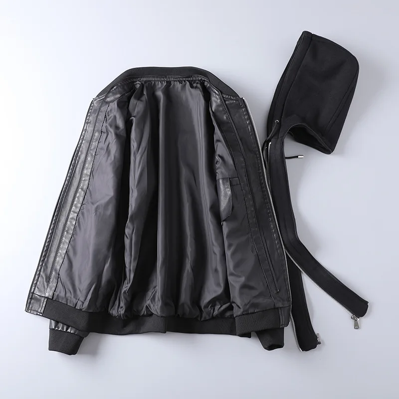 Autumn and Winter Men's Leather Coat Motorcycle Fashion Edition Fake Two Piece Hooded Coat Youth PU Leather Jacket for Men