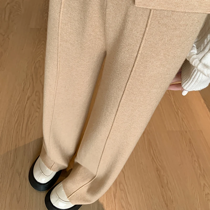 Knitted casual pants for children in autumn and winter 2023, new thickened high waisted draped and lazy style wide leg mop pants