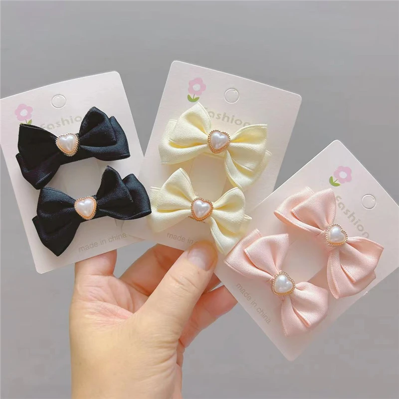 

6Pair/Lot Girls Cloth Hair Bows Clip Pearl Bowknot Headwear Sweet Side Barrette Hairpins for Women Hair Clips Accessories
