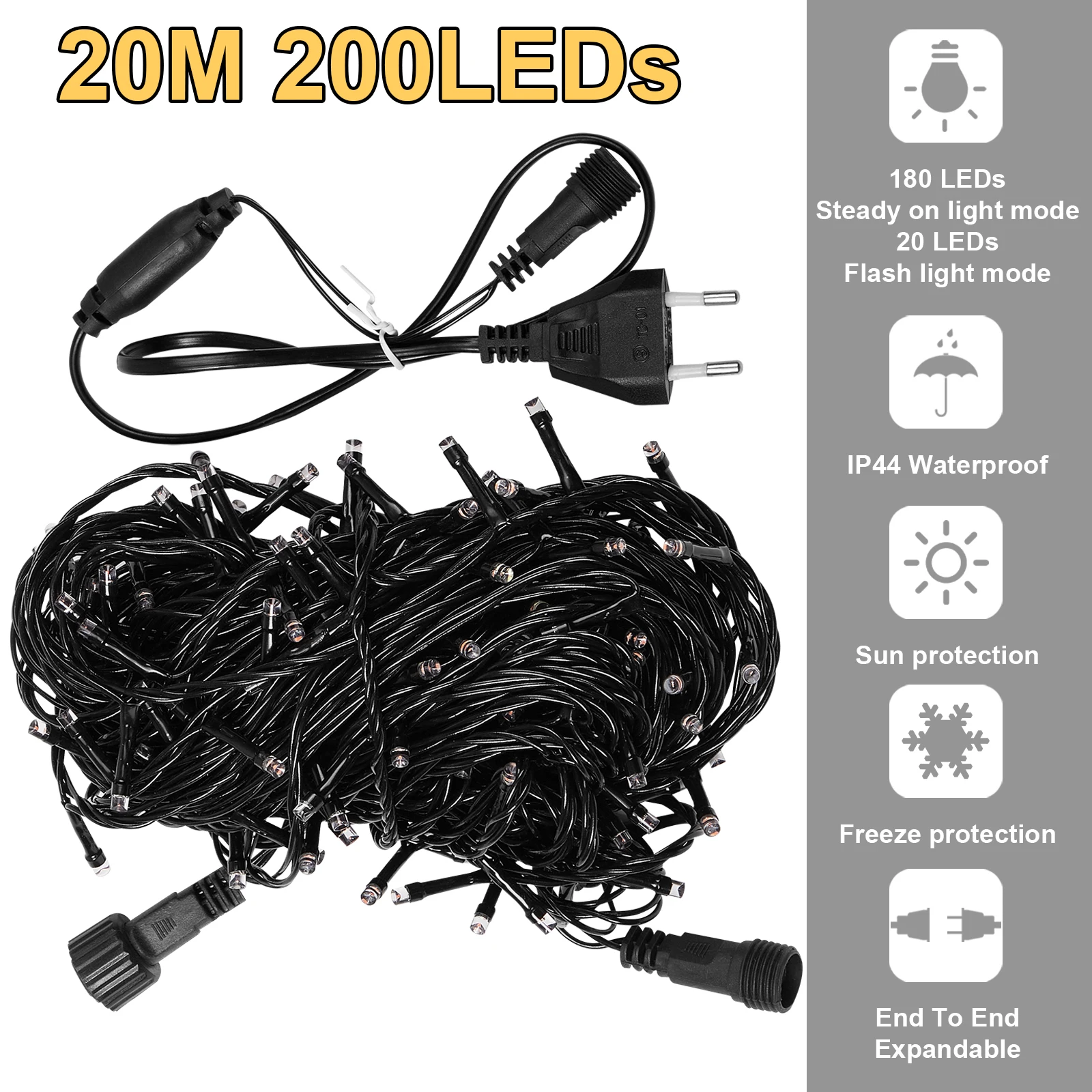 Fairy String Lights Fairy Lights 20M Black Wire 156/200 LED Garlands Christmas Tree Decoration for Wedding Party Outdoor Indoor EU UK Plug