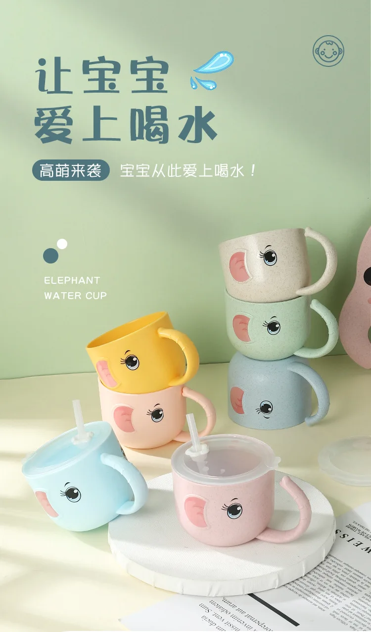 Description Picture 2 of itemBaby Feeding Bottle Kids Cup Silicone Sippy Children Leakproof Drinking Cups Cartoon Infant Straw Handle Wheat-Straw Drinkware