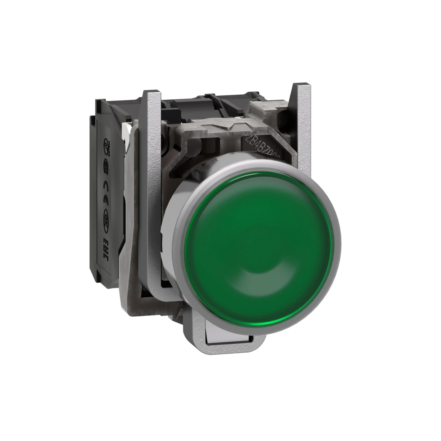 

XB4BW33B5 = ZB4BW0B15 + ZB4BW333 Illuminated push button, Harmony XB4, metal, green flush, 22mm, universal LED, plain lens, 1NO