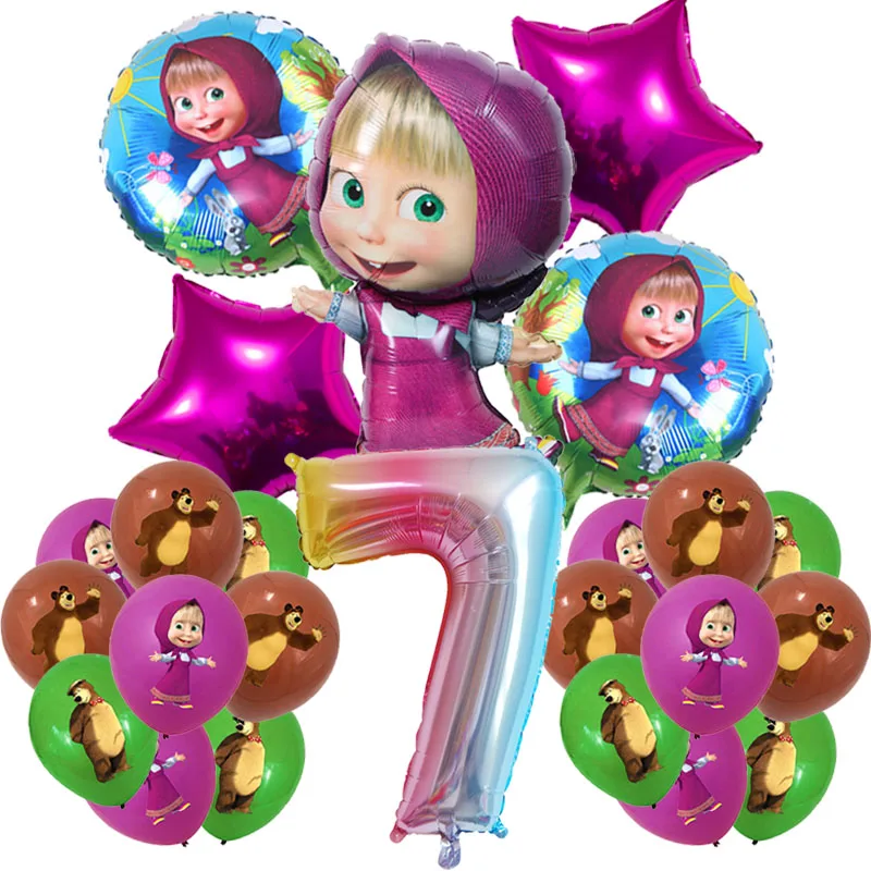 Decoraciones para fiestas de cumpleaños con temática de niña y oso, suministros para fiestas de dibujos animados, globos, juegos de vajilla desechable para niños y niñas, taza de regalo