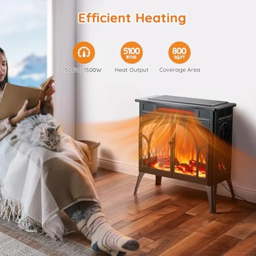 Electric Fireplace Heater, 1500W Infrared Fireplace Stove w/ 3D Realistic  Flame, 5100BTU Freestanding Electric Stove Heater - AliExpress