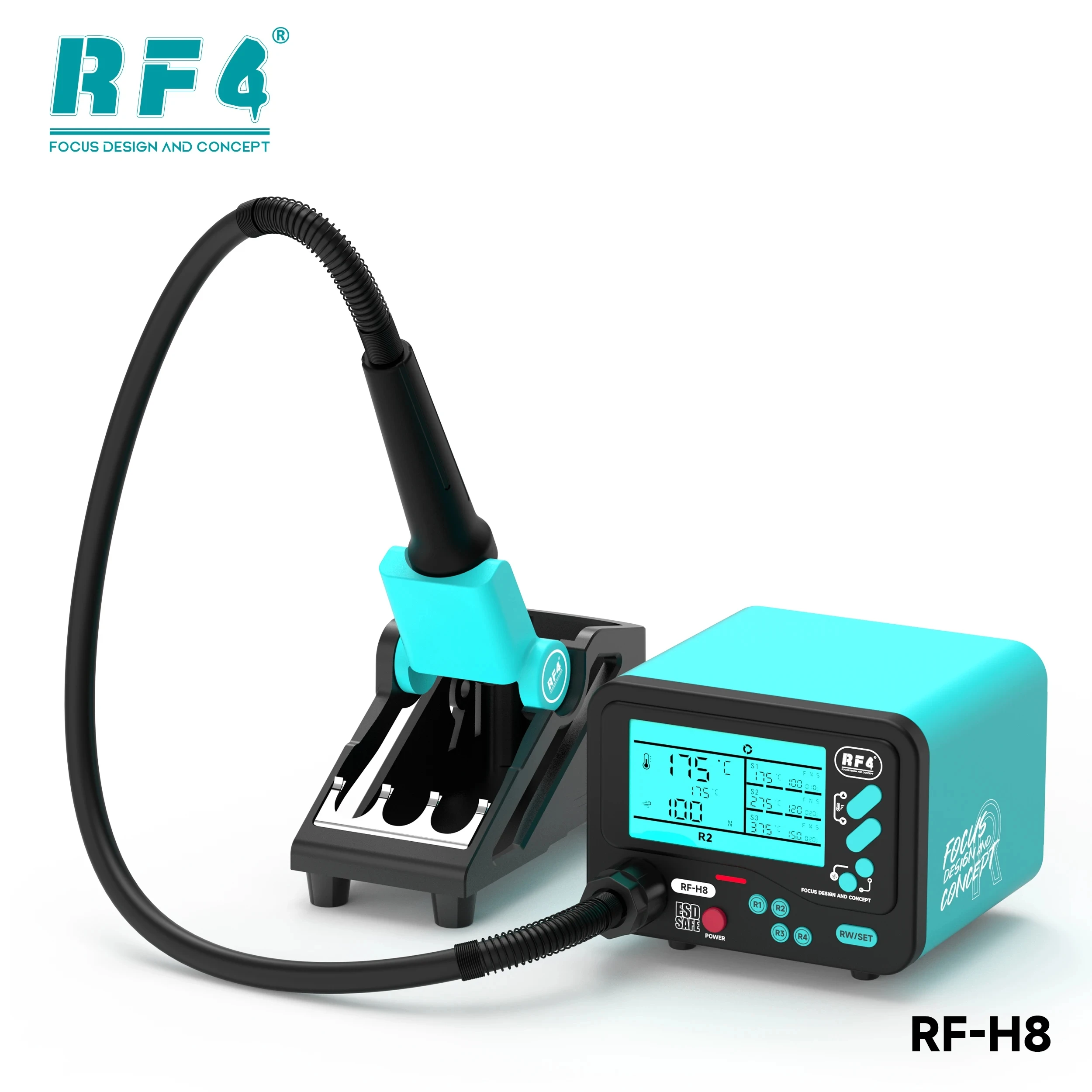 RF4 RF-H8 열풍 리워크 스테이션, 독점적인 4채널 메모리, 섬세한 부품에 대한 3단계 온도 지속 시간 자유롭게 설정 가능