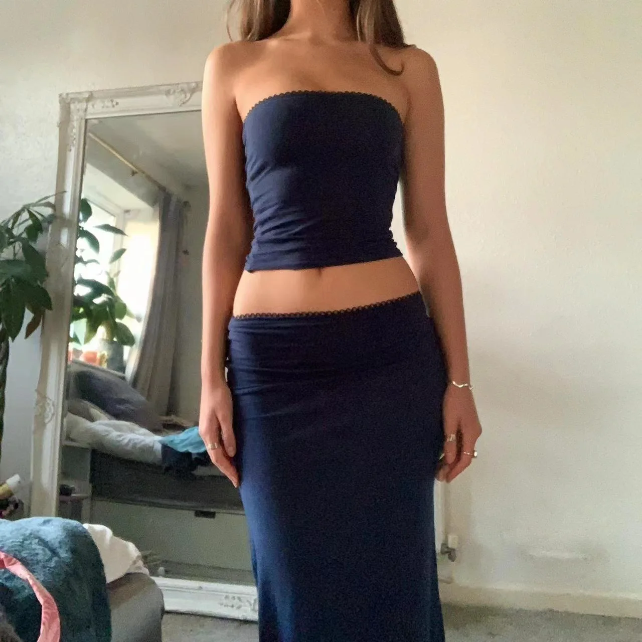 Vintage 2 Piece Long Skirt Sets Women Sexy Strapless Tube Crop Top Bodycon Maxi Skirts Y2k Fashion Summer Spicy Girls Streetwear