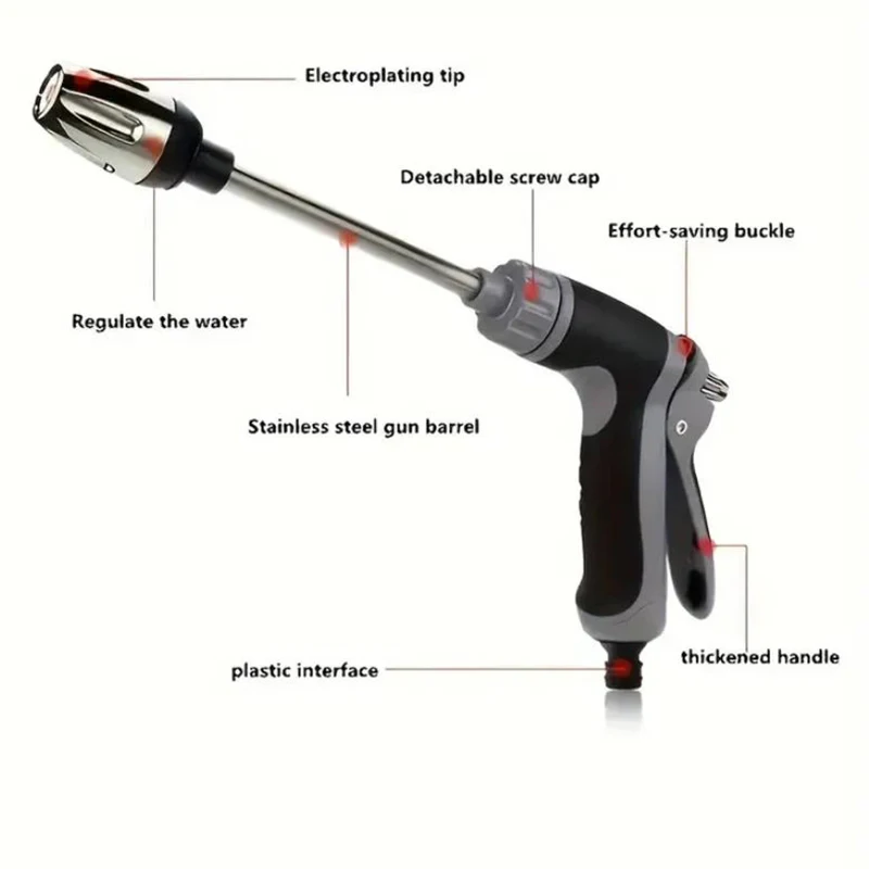 Water spray gun Strong Long Rod Water Spray Gun Garden Hose Sprinkler Metal Spray Nozzle Car Motorcycle Washing Garden Watering Tools