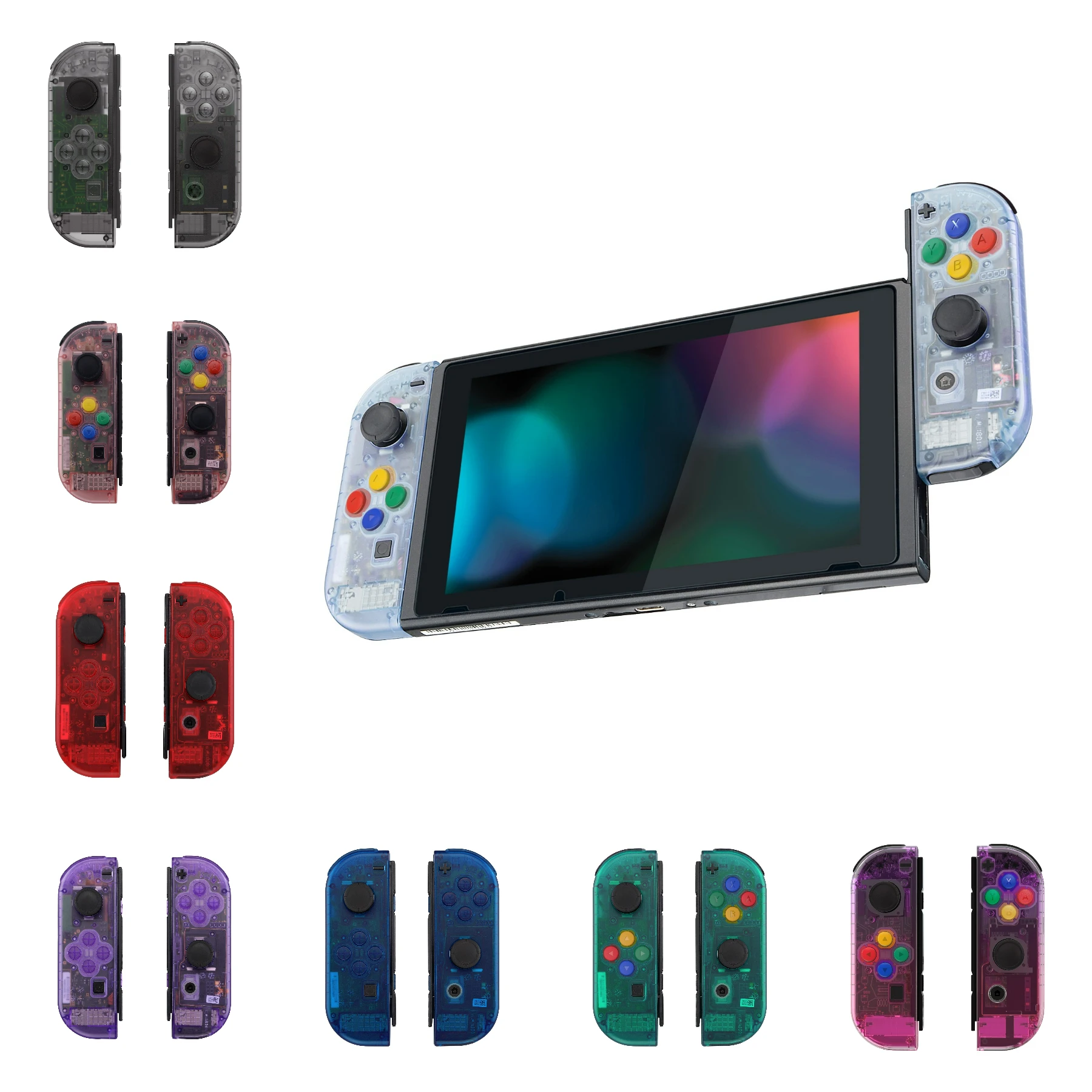 eXtremeRate Clear Atomic Purple Custom Full Set Shell for Nintendo Switch  OLED, DIY Replacement Console Back Plate, NS Joycon Handheld Controller