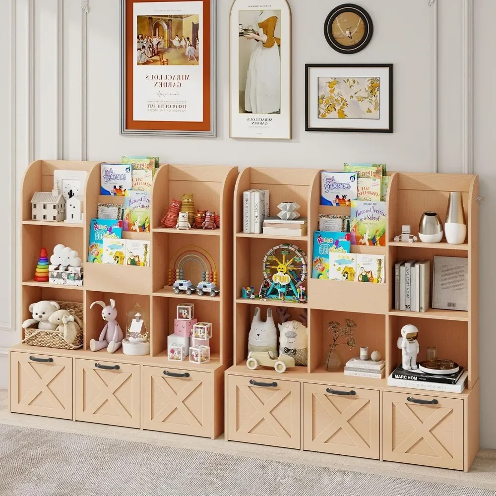 Children's Book Storage Rack, 3-Layer Kids Bookcase with 7 Storage Cabinets, Drawers Toy Cabinet, Children's Book Display Rack 6