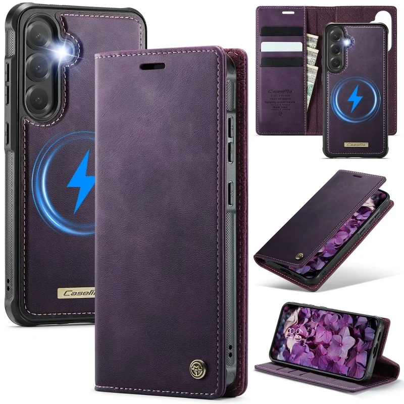 Magnetic Wireless Charging Leather Wallet Phone Case Cover
