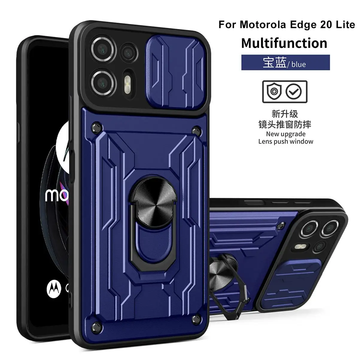 Camera Slide Cover Phone Case with Magnetic Car Bracket and Card Holder