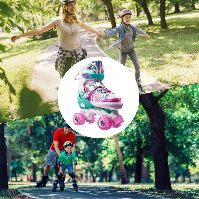 Kids Double-row Roller Skates Adjustable Sport Flash Shoes Children kating 4-Wheel Roller Shoes Boy Girl Roller Skating Shoes