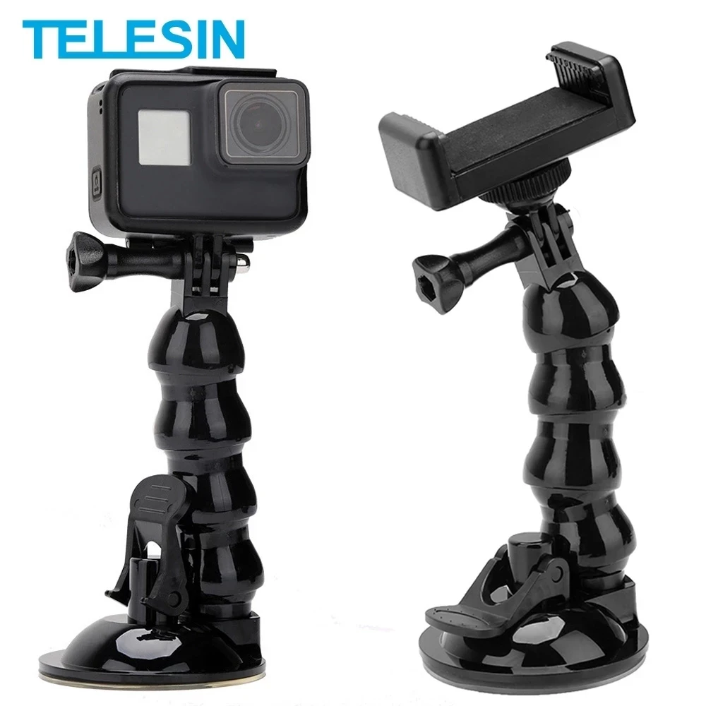 Telesin-flexível Gooseneck Carro Montar Titular Mandíbulas Flex Ventosa Gopro Hero 12 11 10 8dji Osmo Ação Iphone 14 15