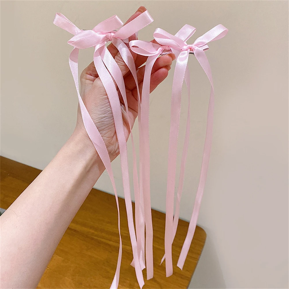 

2pcs Child Long Ribbon Bow Hair Clip For Girls Sweet Princess Hairclip Kids Side Clips Women Braided Hairpins Party Accessories