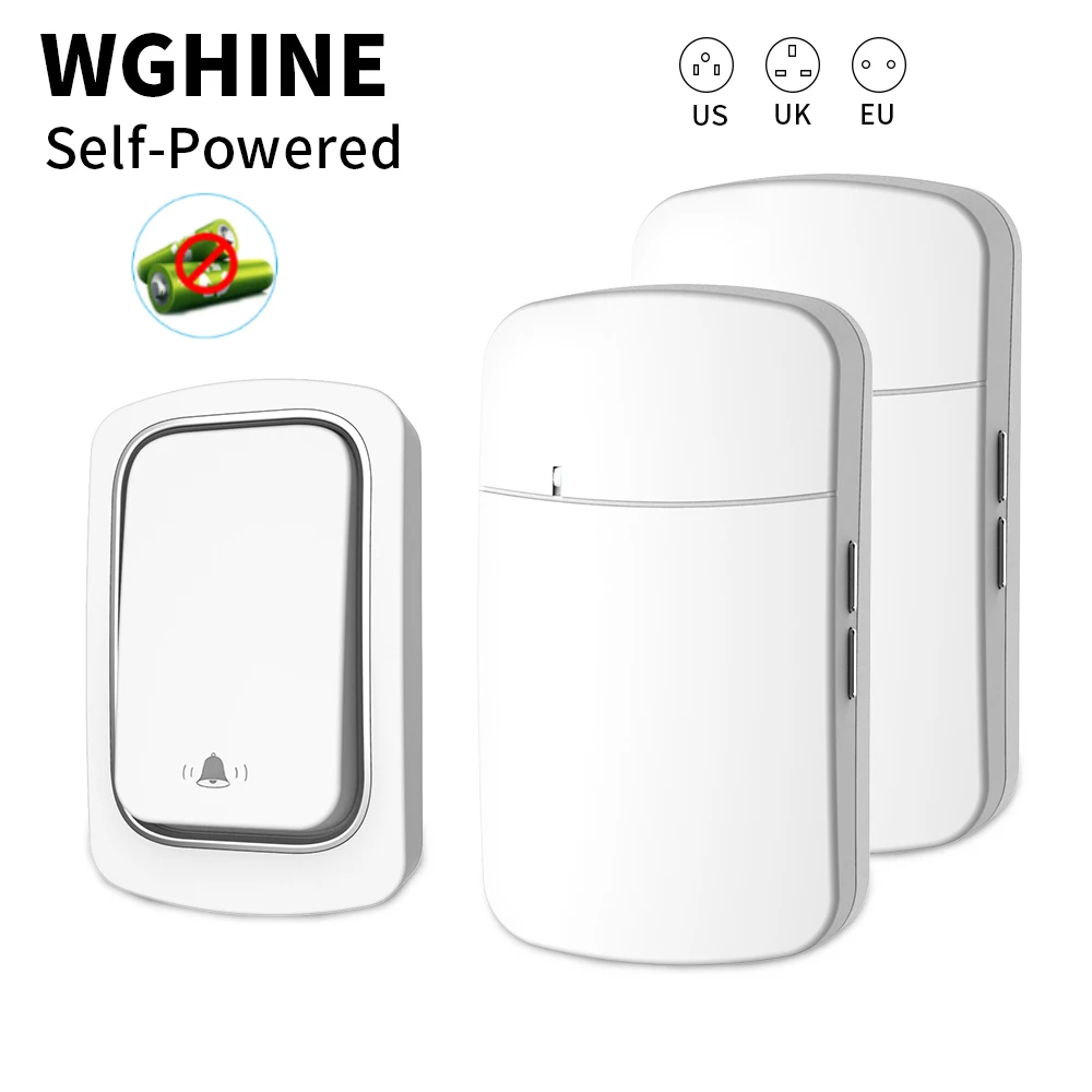 Wireless Door Bell Self powered Outdoor Waterproof EU British American Plug Smart Home Safety Alarm wireless doorbell