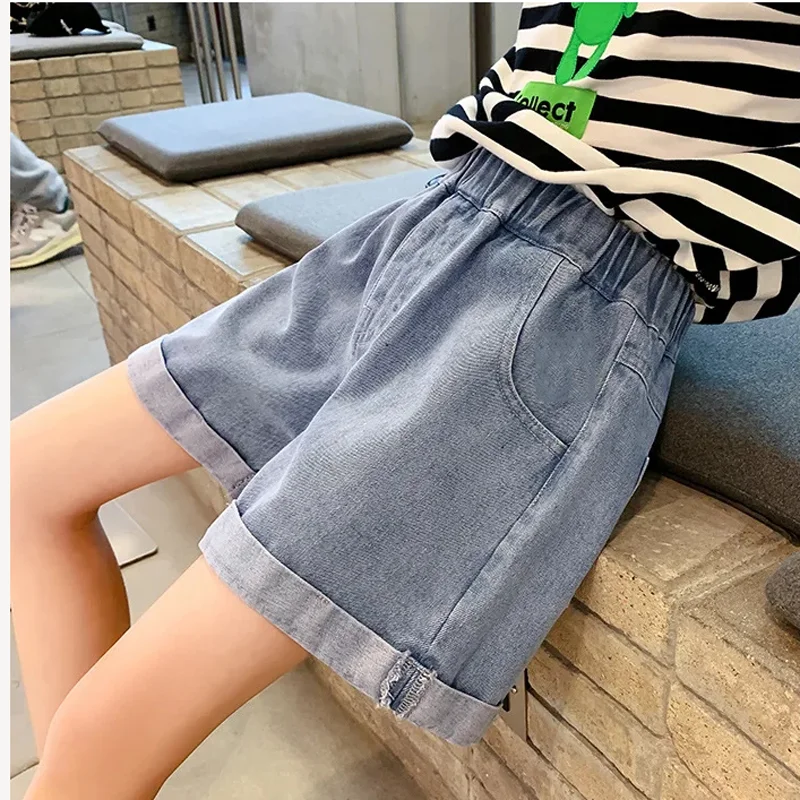Girls Denim Shorts Teenage Girl Summer Shorts Kids Bow Clothes Children Flowers Embroidery Jean Short