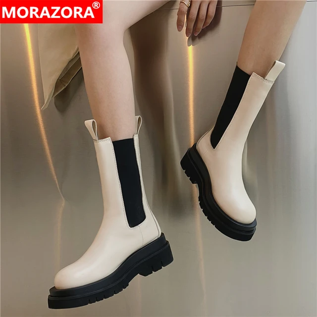 Produktivitet hastighed Numerisk Size 33-43 INS HOT Genuine Leather Boots Women Chunky Heel Chelsea Boots  British Style Winter Platform Ankle Boots Ladies Shoes - AliExpress