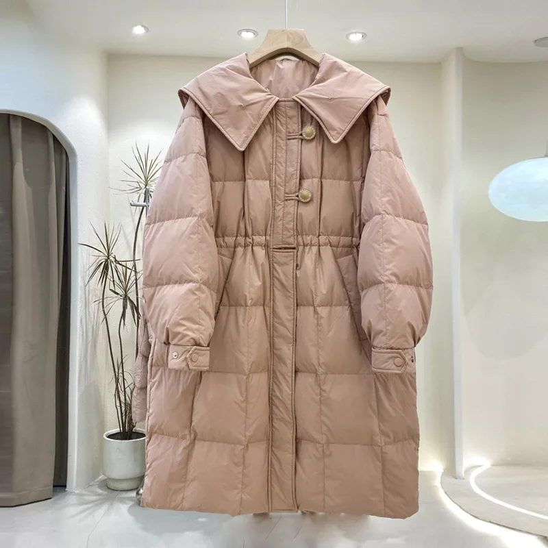 2023 Winter Women’s Clothing High-end down jacket mid-length navy collar fashion large size winter jacket 0218