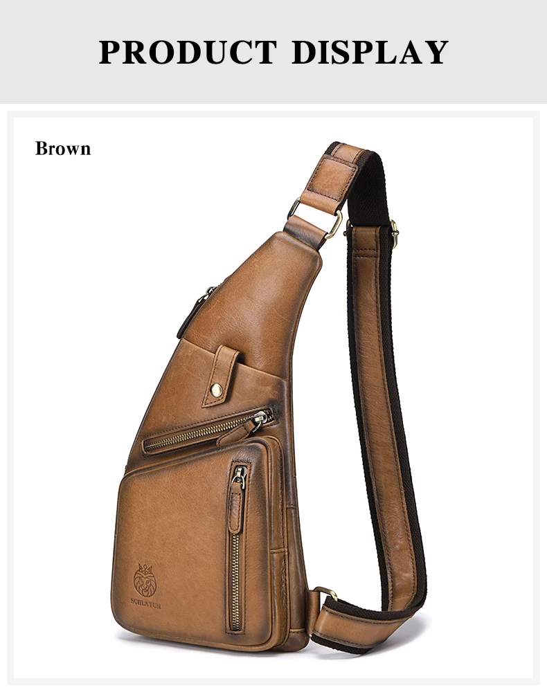 Herren Echtleder Crossbody Brusttasche Vintage Crossbody Reisetasche Multifunktionale Reißverschluss-Schultertasche – Detail 12