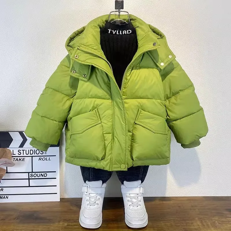 2-12Y Fashion Boys Coat Winter Children Jacket Khaki Black Green Thick Warm Down Clothes Kids Zipper Hooded Outerwear XMP334
