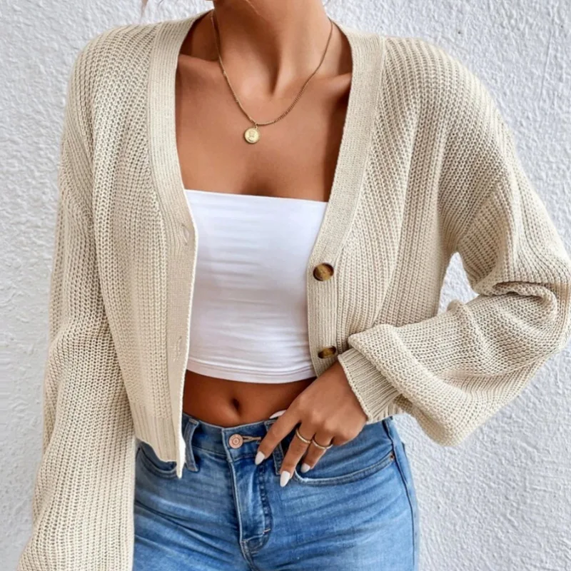 

Short Sweater Jacket 2023 Single Breasted Solid Color Casual Knitted Cardigan for Women blusa de frio feminina sweater