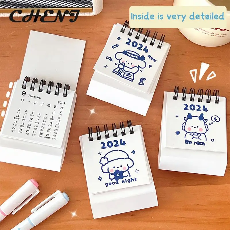 

2024 Creative Mini Cute Dragon Calendar Kawaii DIY Cartoon Animals Desk Calendar Daily Schedule Table Planner