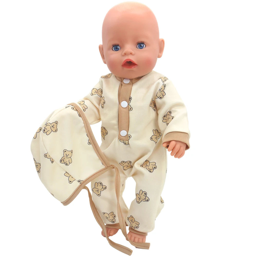 43cm Doll Outfits for 17-18inch Baby New Born Suit 18 Inch Girl Doll Bear Jumpsuit with Hat Clothes Set Accessories Holiday Gift 3