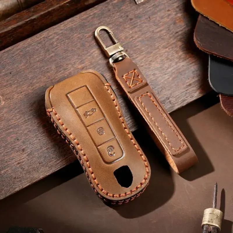 

Luxury Leather Car Key Cover Case for Porsche Macan 718 Cayenne Palmer Lamela 911 Keyring Shell