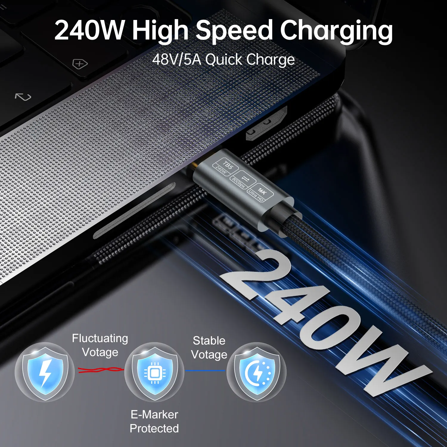 USB C Cable Thunderbolt 5 Cable - 80Gbps Data Transfer & 240W Charging With 8K Display Support 80Gbps USB C Cable - View #5