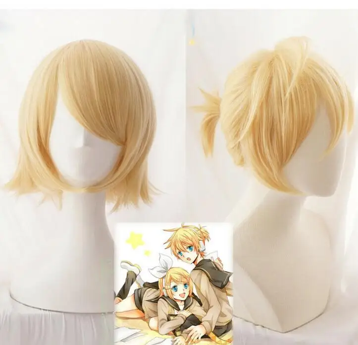 Cosplay Anime Vocaloid Kagamine Rin / Kagamine Len Short Blonde Heat Resistant Hair Cosplay Costume Wig