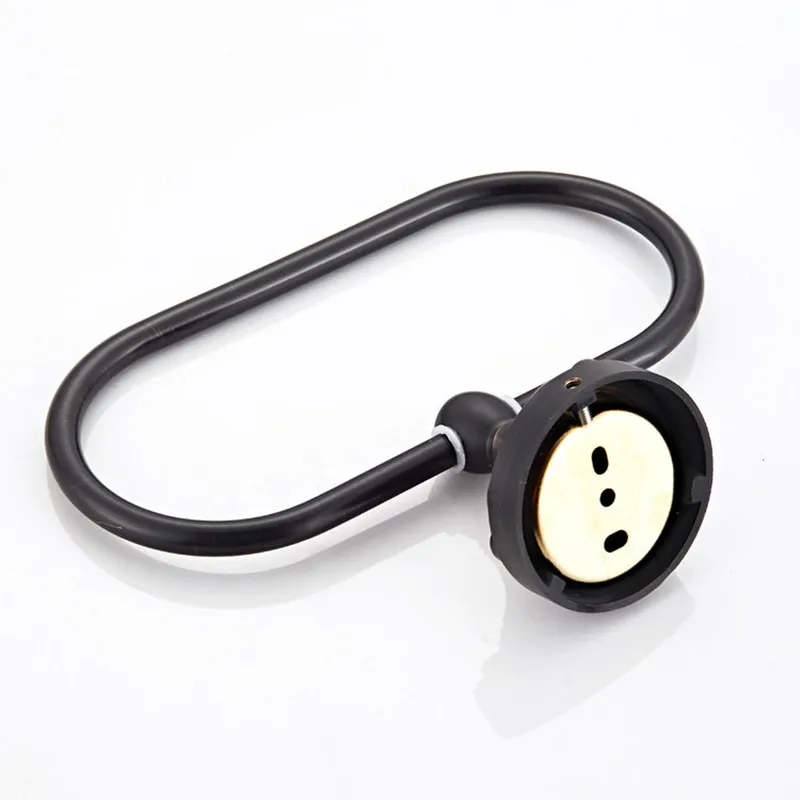 New black Antique Brass Towel Holder Bathroom Wall Mounted Round Towel Rings Rack Kitchen Storage Accessories