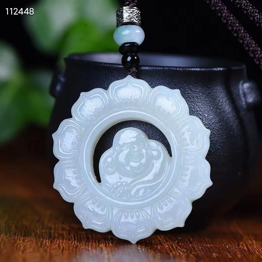

Natural 100% real white hetian jade carve Lotus and Buddha jade pendant Bless peace necklace jewellery for men women gifts luck