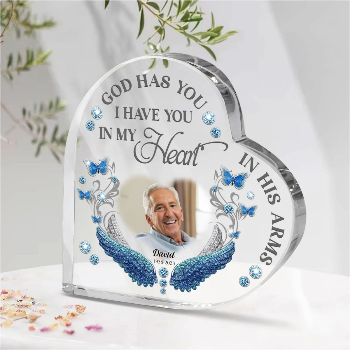 God Grandpa Print Acrylic Heart Plaque Christian Gift Prayers Religious Gift for Men Son Keepsake Sign Paperweight Table Decor