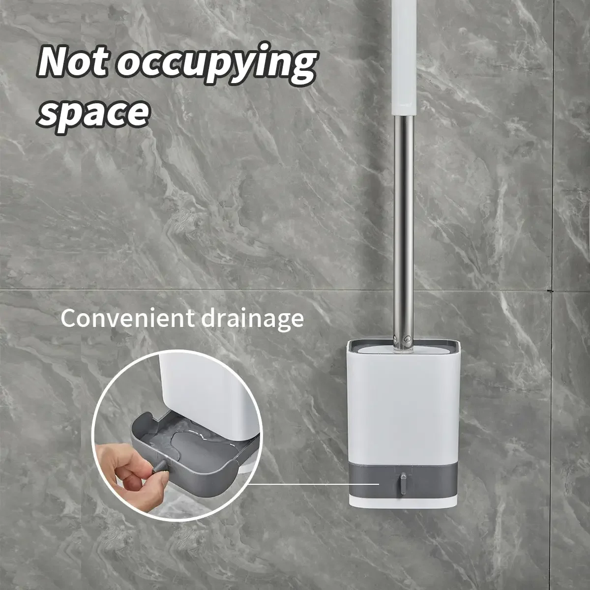 Toilet Brush WORTHBUY Punch-Free Wall Mounted Long Handle Plastic Drainable Base Bathroom Accessories