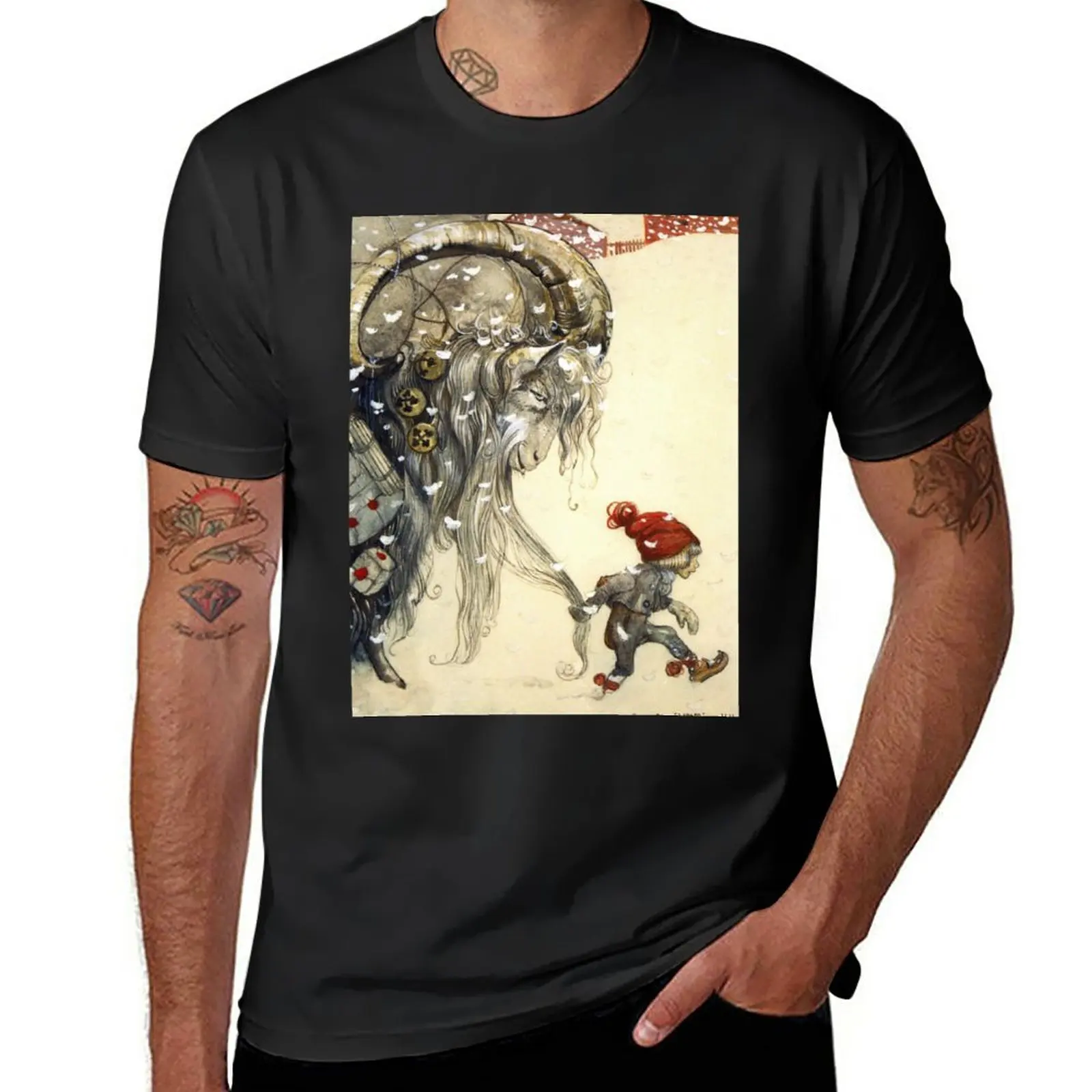 Yule Goat - John Bauer Christmas T-Shirt Cute Tops Oversize Plus Size Top Maglietta Da Uomo Grafica