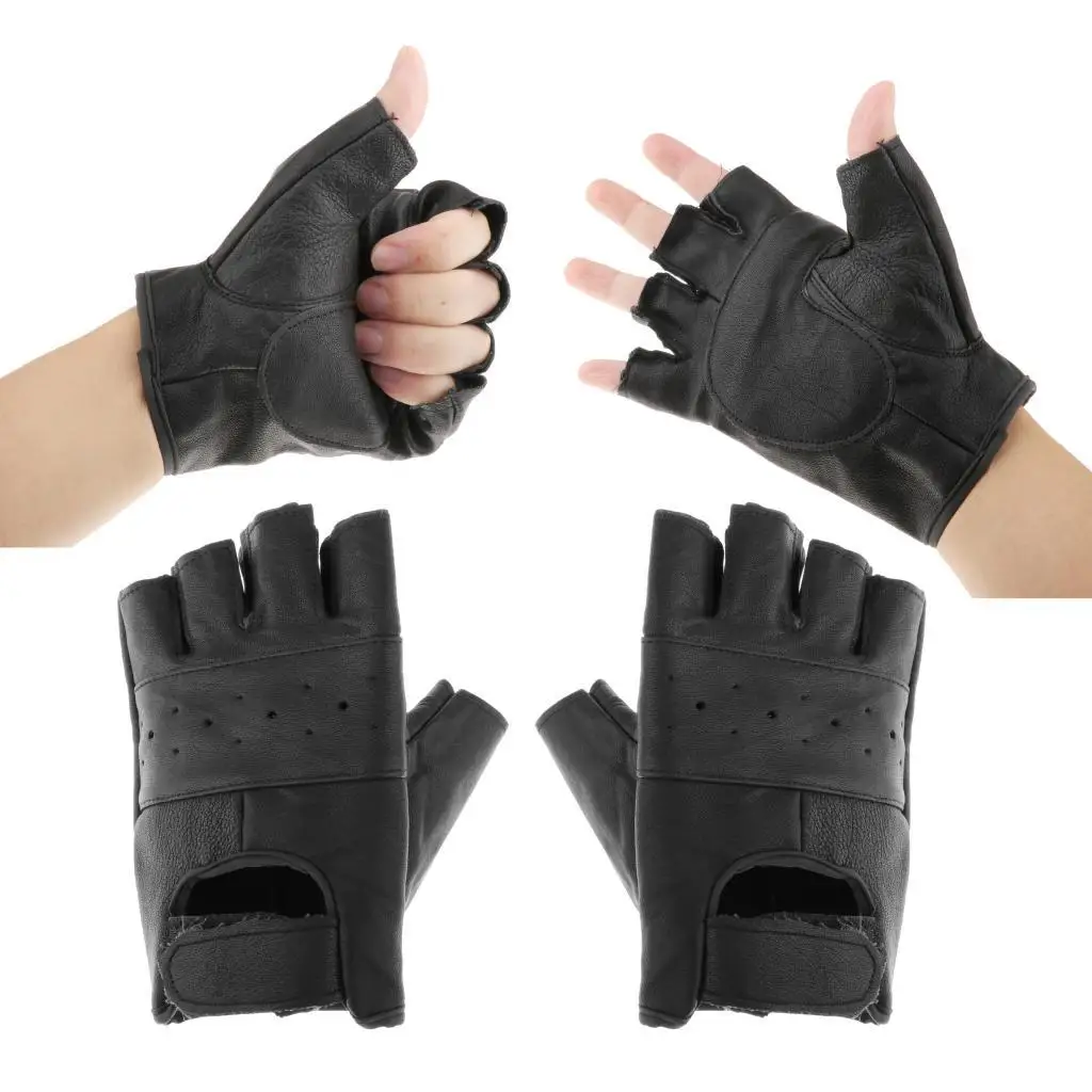 Mens Outdoor Leather Driving Motorcycle Biker Fingerless Gloves