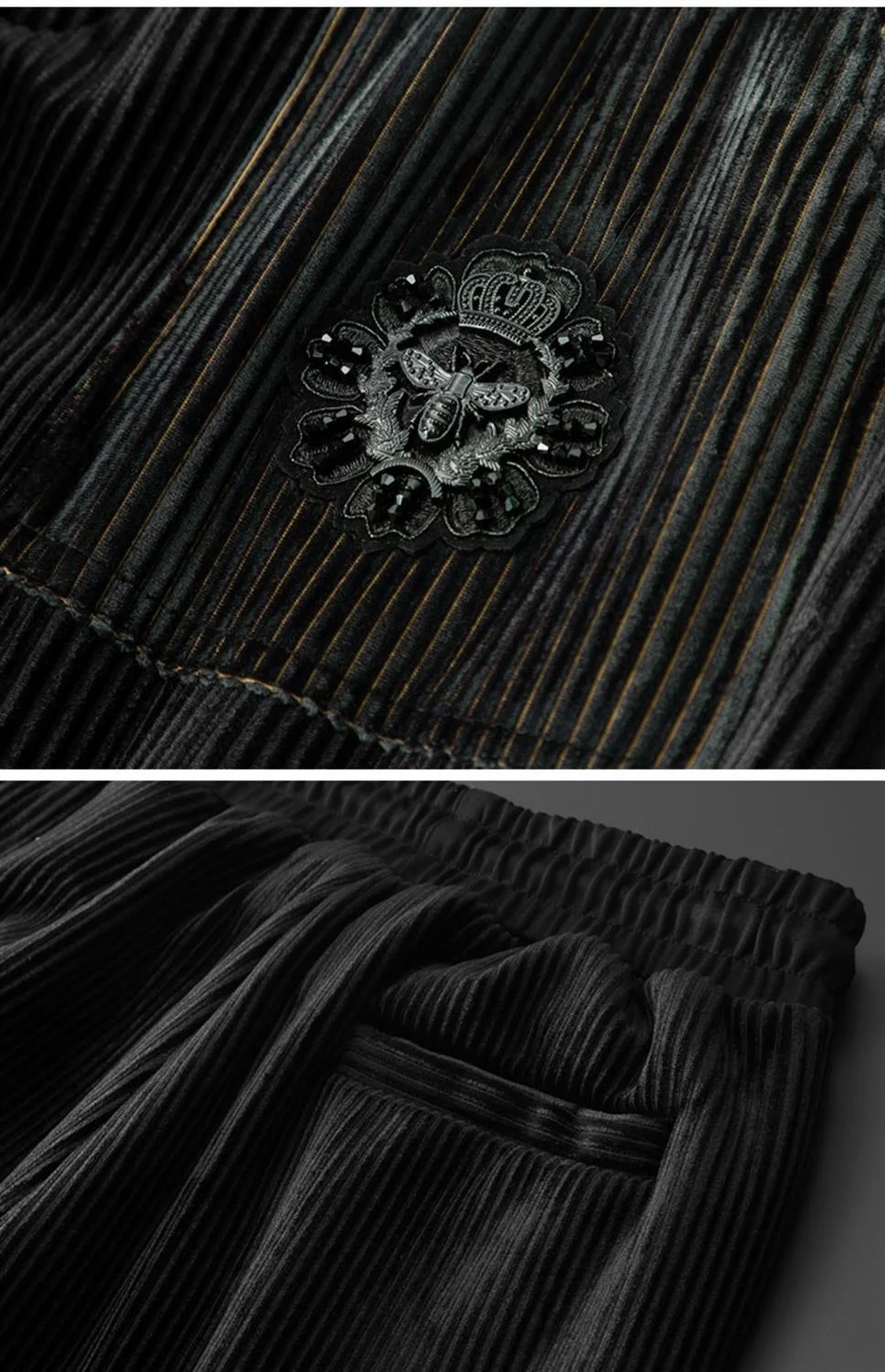 Description Picture 6 of itemend brand designer High new flannel men's large casual trend bee embroidery autumn and winter thickened pants
