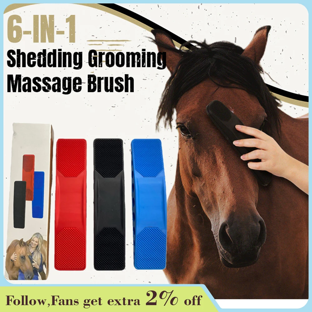 6In1HorseGroomingBrushMassageCleaningFleaTickRemovalRubber