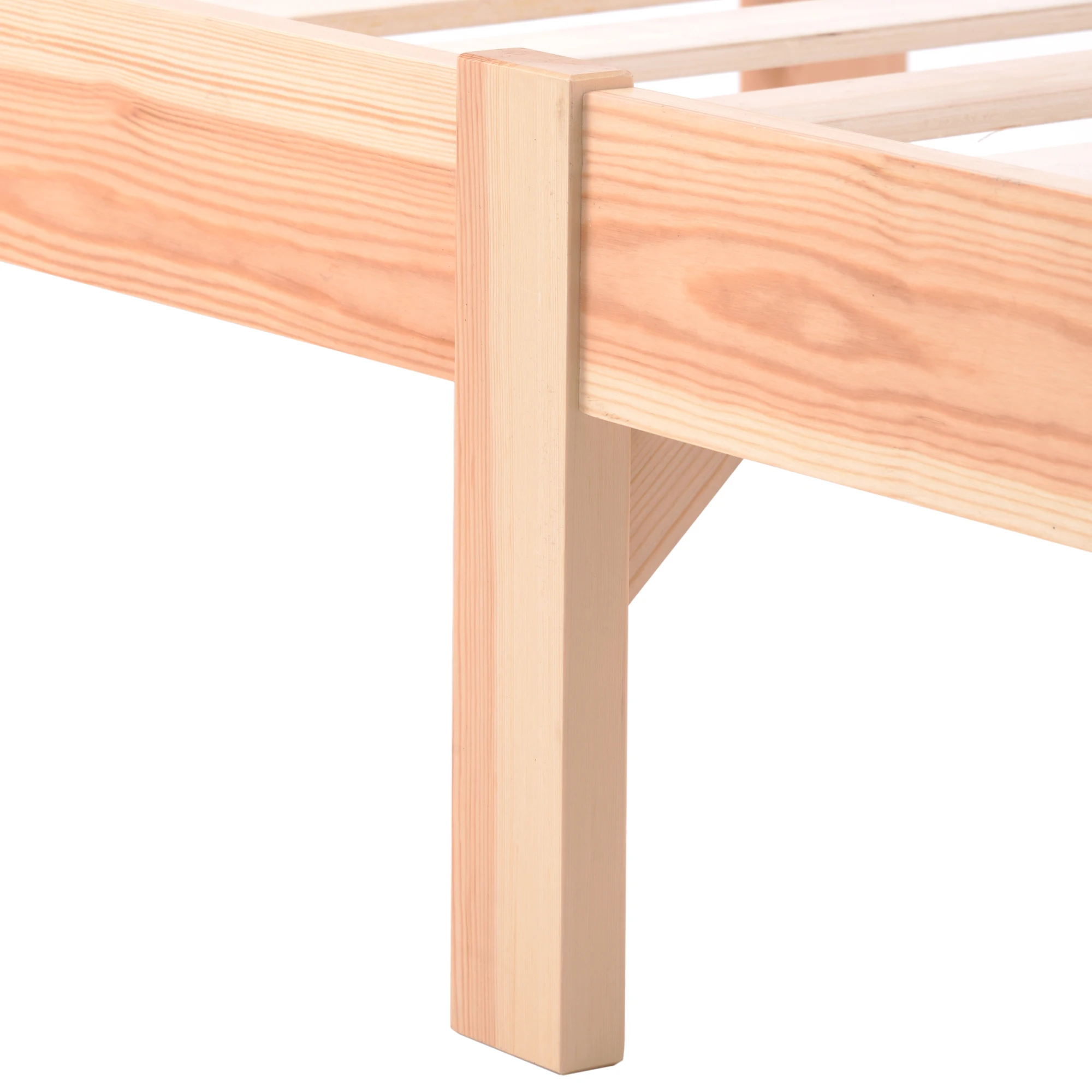 140X200CM Solid Wood Bed Natural Bed with Headboard Slatted Frame for Adults, Children, Teenagers Dormitory Bedroom Furniture