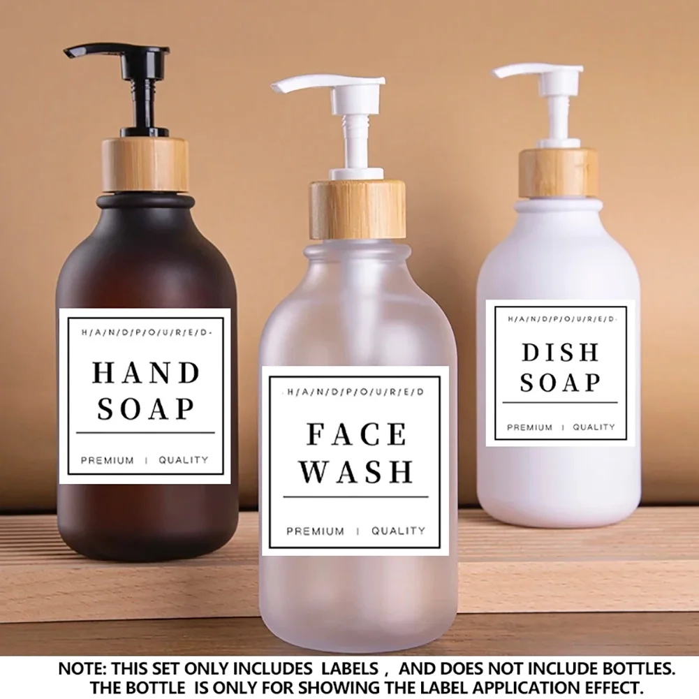 12PCS White Black Soap Dispenser Waterproof Sticker Bathroom Jar Storage Label Shower Shampoo Lotion Conditioner Bottle Stickers