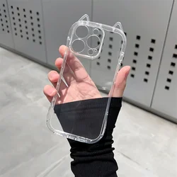 Funda de teléfono clara con orejas 3D adorables y colgante de Rilakkuma de dibujo animado, cubierta de TPU