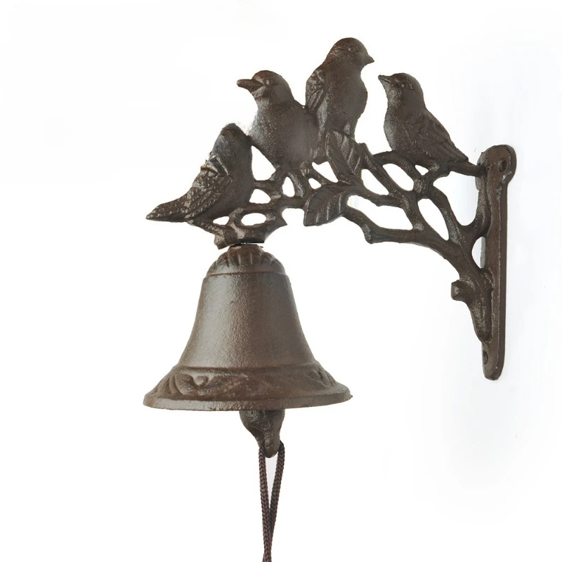 Cast Iron Bird Branch Bell for Garden Wall Doorbell Decoration