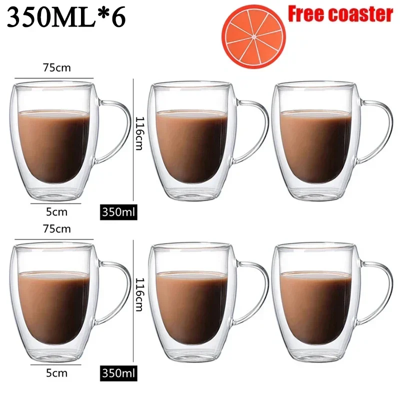 350ml Double Wall Handmade Glass Cup - Transparent Heat Resistant Drinkware for Tea, Coffee, Beer, and More