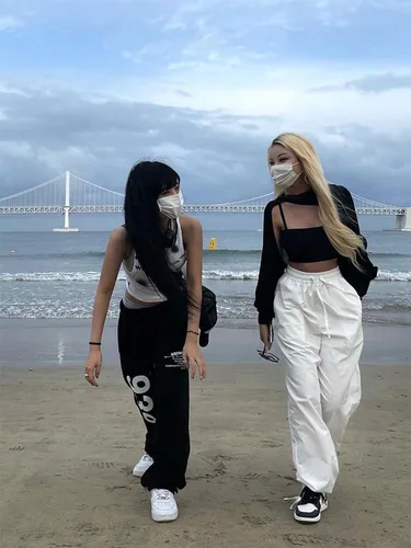 HOUZHOU 여성 히피 하렘 바지, 헐렁한 조깅, 한국 패션, 스웨트 팬츠, 여성 루즈 스트리트웨어, 빈티지 바지, 하라주쿠 힙합 5