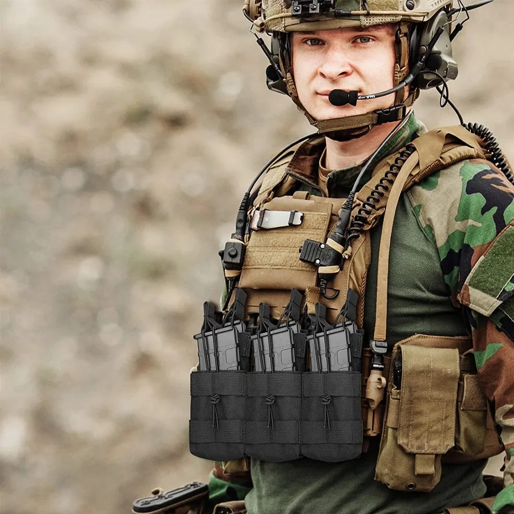 Triple Magazine Pouch Molle Compatible Double-Layer Ammo Holder for AR-15 M4 M16 AK-47 M14 Universal Cartridge Storage