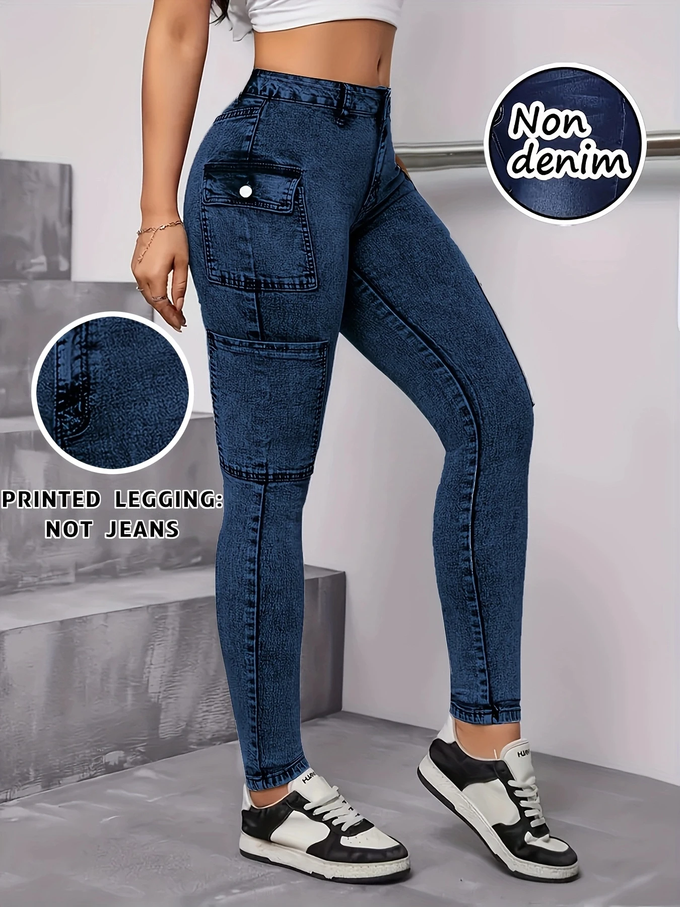 【Non-Denim】Women's Faux Denim Print Leggings, Sports Casual Skinny Pants, Thin Soft Skin-Friendly Yoga Pants, All-Season Long Pa 2