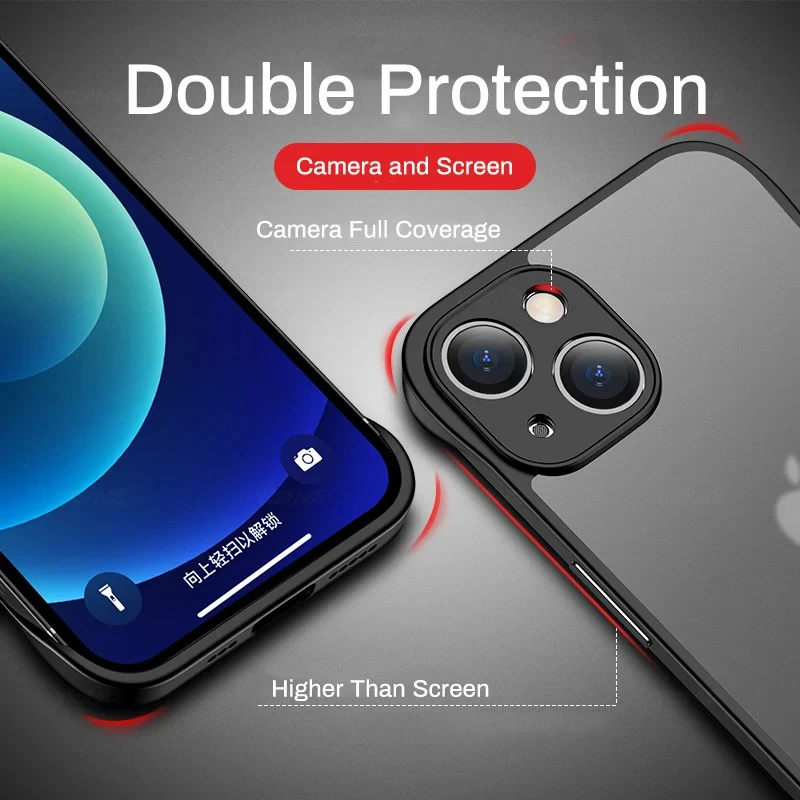 Frameless Matte Shockproof Case with Camera Lens Protection & Hard PC Cover