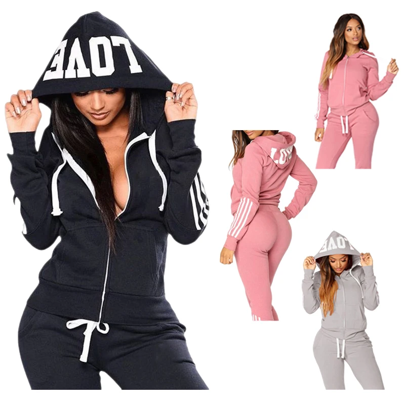 Women Sportswear Two Pieces Set 2023 Autumn Fashion Solid Color Zip Up Sweatshirts Casual Training Jogging Female Outerwear Suit